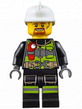 LEGO cty0669 Fire - Reflective Stripes with Utility Belt and Flashlight, White Fire Helmet, Brown Moustache and Goatee, Soot Marks