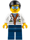 LEGO cty0789 City Jungle Scientist - White Lab Coat with Test Tubes, Dark Blue Legs, Black Smooth Hair