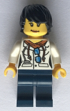 LEGO cty0814 City Jungle Scientist Female - White Lab Coat with Sunglasses, Dark Blue Legs, Black Tousled Hair