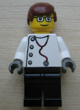 LEGO doc028 Doctor - Stethoscope with 4 Side Buttons, Black Legs, Glasses, Reddish Brown Male Hair
