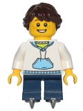 LEGO hol052 White Hoodie with Blue Pockets, Dark Blue Short Legs with Skates, Dark Brown Hair Ponytail Long French Braided