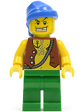 LEGO pi107 Pirate Vest and Anchor Tattoo, Green Legs, Blue Bandana, Gold Tooth